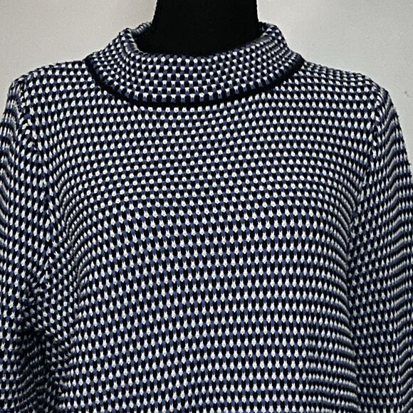 Women’s Navy White Knit Sweater Textured Pattern Long Sleeve Pullover L - Picture 1 of 2